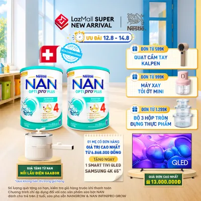 [CHỈ 12-14.08 QT ĐƠN 599K/999K/1299K] [Tặng Nồi lẩu điện Gaabor] Bộ 2 lon Sữa Bột Nestlé NAN OPTIPRO PLUS 4 1500g Cho Bé 2 - 6 Tuổi: Công Thức Độc Quyền Nhập Khẩu Từ Thụy Sỹ Chứa Phức Hợp 5-HMO