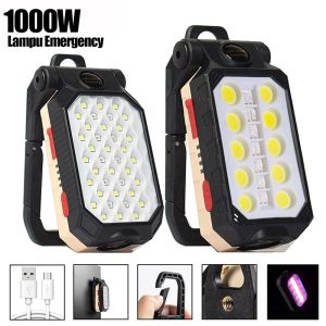 Lampu Emergency LED Tahan Lama USB Rechargeable COB Lampu Camping Super Terang 4 Light Modes Portabel Senter Anti air | Lampu Emergency LED COB 1000 Watt Magnetik Super Terang 10000 Lumens Jarak Tak Hingga Waterproof IPX64 USB Rechargeable