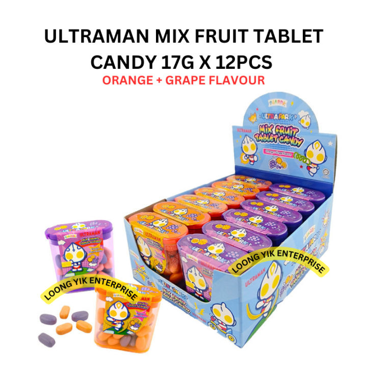 ULTRAMAN MIX FRUIT TABLET CANDY ORANGE + GRAPE FLAVOUR 17G X 12PCS ...