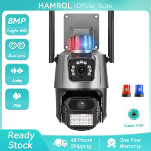 Hamrol 8MP 4K PTZ WiFi IP Camera Dual Lens Dual Screen Outdoor Waterproof Auto Tracking CCTV Security Camera Video Surveillance iCsee APP