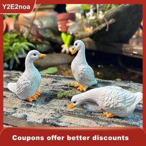 【Y2E2noa】 3pcs Cute White Duck Hydroponic Lotus Flower Pot Retro Resin Statue Outdoor Sculpture For Home Office Desk Garden Desk Decor Ornament