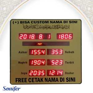 Sonifer Jam Waktu Sholat Jam Adzan Iqomah Digital Otomatis Auto Adzan Clock 23 x 25 cm FREE CUSTOM NAMA