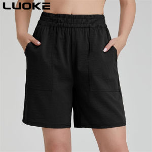 Luoke women High waisted wide leg sports shorts loose fitness five quarter pants yoga womens shorts thin casual shorts