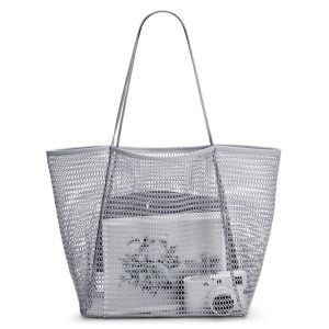 Mesh handbag for women mesh fabric hollow tote bag travel beach bag large capacity tote