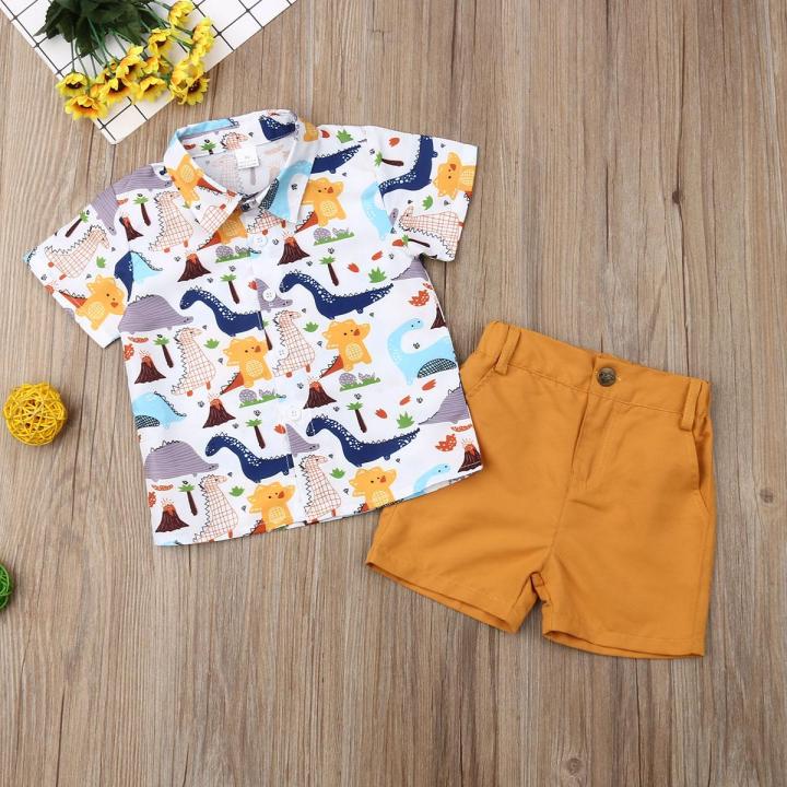 Newborn Kids Baby Boys Tops T-shirt Dinosaur Pants Shorts Outfits Clothes  Set