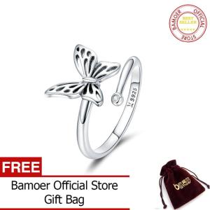BAMOER Free Shpping October Authentic 925 Sterling Silver Vintage Butterfly Adjustable Finger Rings for Women Wedding Engagement Ring Jewelry SCR448