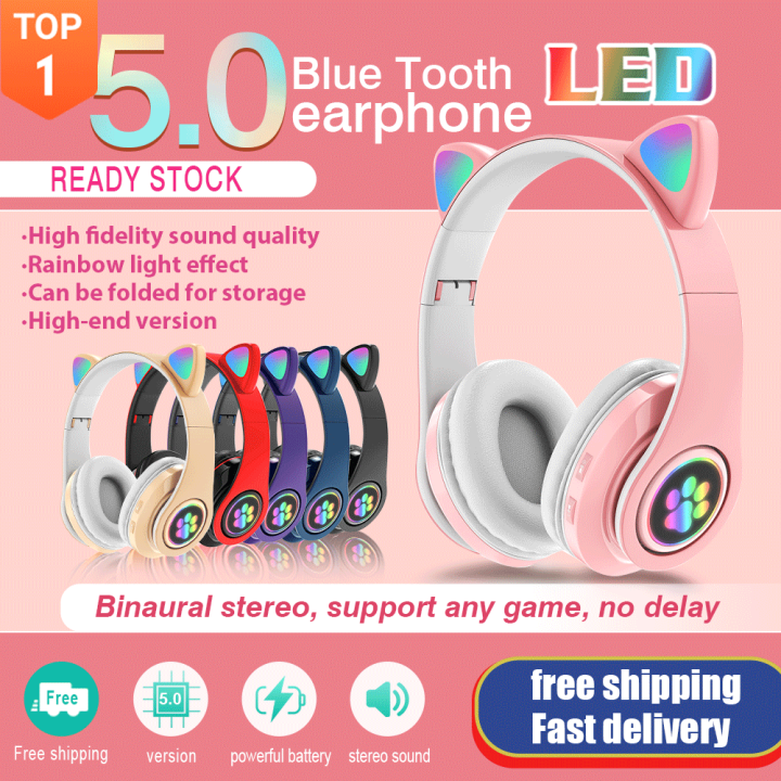 Cat Ear Headphone B39 Cat Headphone Wireless Led Light Cat Ear Automatic Noise Reduction 6828