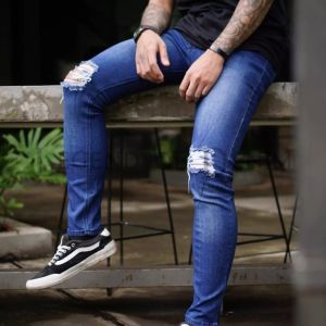 Celana Jeans Pria Sobek Ripped / Celana JEANS hitam pria Strecth / Celana panjang sobek Pria Model Skinny