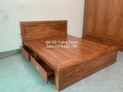 giường ngủ gỗ hương ngăn kéo vân víp