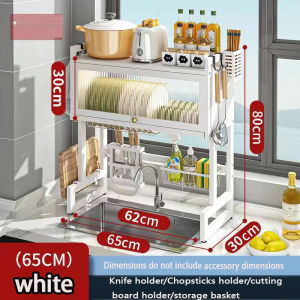 【READY STOCK】Household kitchen sink storage rack | Multi functional countertop dustproof bowl and dish cabinet | Stainless steel bowl and dish drain rack