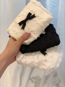 Túi Vải Bố dễ thương với dây kéo và ren cung phong cách Ví Nhỏ Ví sáng tạo trang điểm lưu trữ tổ chức