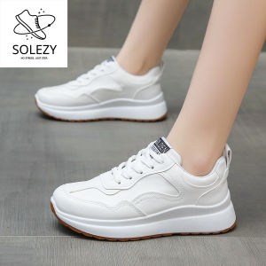 Solezy Womens fashionable style white thick-soled Korean-style low-top waterproof sports shoes(Add One Size) height Increasing Shoes