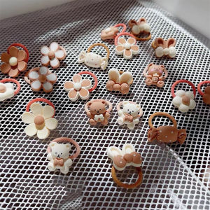 20Pcs Korean Cartoon Rabbit Flower Bows Baby Girls Hair Rope No Hurt Elastic Rubber Band Flower Hair Band Princess Girls Hair Accessories