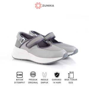 Zunika [NEW COLOR] Yumna Grey Sepatu Slip On Wanita Cewek Perempuan Premium Korea Korean Style Velcro Strap