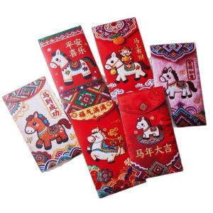 GOLFDIN 6Pcs/Set Cartoon Red Envelope Thicken Colorful Traditional Hongbao Festival Collection  Year Money Pouch Chinese Spring Festival