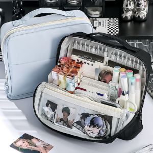 PLLEWY 11 Layers Pencil Case with Handle DIY Stationery Organizer Special Design Large Capacity Pen Bag for Office School Supplies