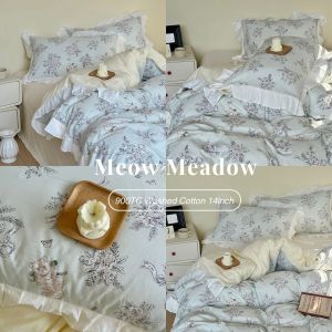 🇲🇾 Ready Stock(Same Day Delivery) MEOW MEADOW Flora Series Washed Cotton 900TC 35cm 14inch Fitted Bedsheet Sets