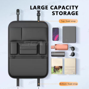SEAMETAL Car Seat Back Organizer PU Leather Storage Organizer With Pockets Kick Mats Seat Interior Accessories