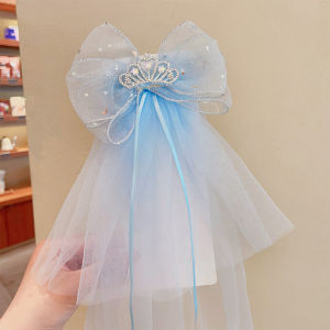 Childrens Veil Girls Crown Bow Barrettes Little Princess Stereo Light Diamond Head Clip Birthday Photo Hair Clip Headdress For Kids