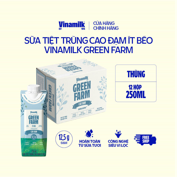 Thùng 12 Hộp Sữa Tươi Tiệt Trùng Cao Đạm Ít Béo Vinamilk Green Farm ...