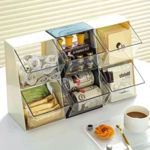 Transparent 2 Tier Desktop Storage Box Acrylic Tea Bag Coffee Organizer Display Rack