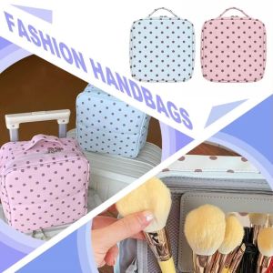 CYI47 Polka Dot Handheld Makeup Bags Multi-Partition Foldable Toiletry Pouch Multifunctional with Mirror Cosmetics Organizer Travel Use