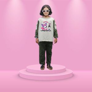 Setelan Anak Perempuan Gambar Kuromi Notiv Terbaru One Set Sweater Dan Cargo Kids Junior