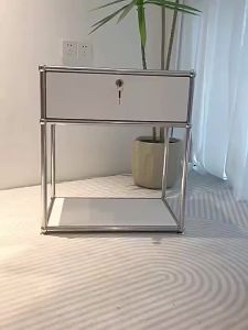 [CozyNest ]Bedside Table Stainless Steel Bedside Cabinet Modern And Simple Storage Cabinet Large Capacity Side Table Bedroom