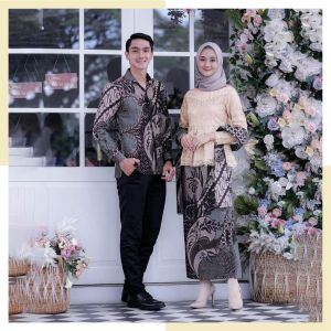 Kebaya Couple Wisuda Baju Kondangan Brukat Elegan Payet Kemeja Batik Pria – BT1005