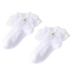 1 Pair Girls Fashionable Lace Socks Soft and Stretchy Dancing Socks with Sweet Bowknot Charm For Various Occasion