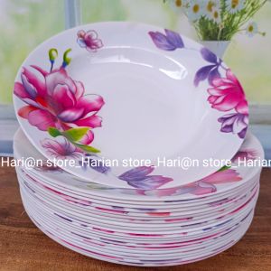 12 PCS PIRING MAKAN MAWAR VIOLET TERMEWAH SEMI MELAMIN MEISHYING TERLARIS
