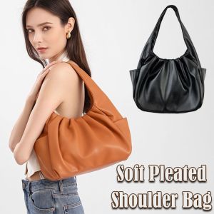 JUTBONG Soft Leather Croissant Bags Pleated Large Capacity Armpit Bag Leisure Handbags Women