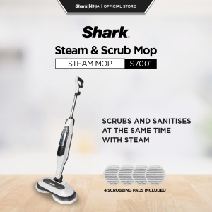 Shark Steam and Scrub Mop Steam Mop Scrub & Sanitize at The Same Time Floor cleaning mop with 4 Scrubbing Pads Lightweight Safe for all Sealed Hard Floors like Tile Hardwood Stone Laminate Vinyl & More Machine Washable Pads - Shark S7001