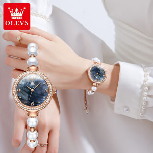 OLEVS Đồng Hồ Nữ Vòng Tay Ngọc Trai Dây Đeo Giản Dị Ban Đầu Thạch Anh Phong Trào độ cứng cao Tráng Gương 30M Không Thấm Nước