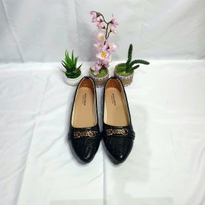 Sepatu Flat Shoes Balet Wanita Bahan Kulit Buaya Premium Sol Karet Lentur Ukuran 37-40