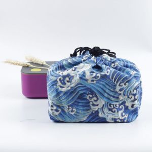TUS Travel Casual Outdoor Geometric  Cotton linen Food Hand Bags Drawstring Lunch Bag Lunch Tote Pouch Japanese Style Lunch Box