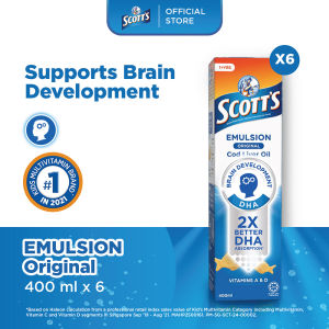 [6 Pack] SCOTTS Emulsion Cod Liver Oil with Omega 3 Fatty Acid DHA Support Brain Development Original 400ml