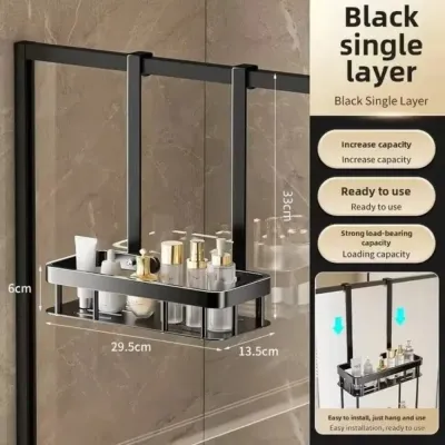 GOOD MOOD BEAUTY No-Drill Bathroom Hanging Shelf Over The Door Removable Wall Storage Shelf Multifunction Bathroom Drainage Rack Bathroom Organizer