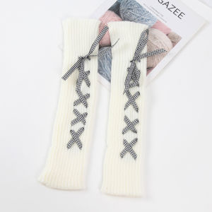 2024 Women Autumn Winter Knit Arm Sleeves Japanese White Goth Kawaii Lolita Fingerless Gloves Leg Warmers Harajuku Stockings