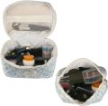 Cute Makeup Bag for Women(2 Pcs), Travel Cosmetic Bags, Quilted Coquette Aesthetic Floral Toiletry Organizer Bag (NavyBlue Flower). 