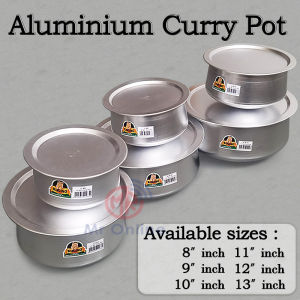 Kucing Brand Aluminium Indian Curry Pot (Round Bottom)/Periuk Kari Aluminium/ Mamak Style Cooking Pot with Lid 8-13”inch