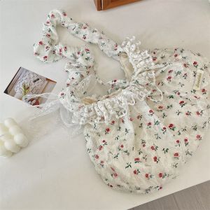 Thanh lịch Ngọt ngào tươi mát Túi xách ren nơ Túi dưới cánh tay Hoa xếp ly Túi đeo vai Phong cách mục vụ Túi vải bánh bao Mua sắm2026