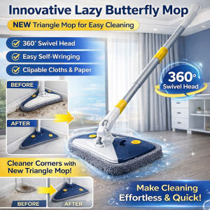 Spin Mop Hands Free Self Wringing Triangle Head Lightweight Multi Functional Floor Cleaner With Adjustable Handle For Home Cleaning 多功能自动挤水三角拖把