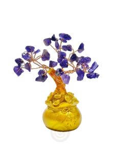 Feng Shui Crystal Money Tree with Golden Fortune Bag Base Natural Amethyst / Green Aventurine / 7 Chakra Mixed Crystal Tree Lucky Wealth Table Ornament for Home Office Shop Decor Housewarming & Business Opening Gift