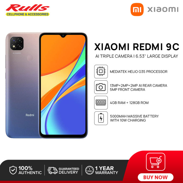 Xiaomi Redmi 9C Smartphone, 4GB RAM+128GB ROM, MediaTek Helio G35, 5000mAh Battery with 10W Charging, 6.53” Display