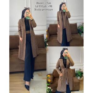 LONG BLAZER SCUBA MOTIF HS BEST SELLER  / BLAZER WANITA VIRAL / BLAZER KANTOR