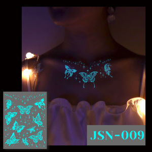 Dorisna White Luminous Tattoo Sticker Butterfly Moon Star Finger Arms Body Art Temporary Tattoos Stickers Music Festival Party Supplies