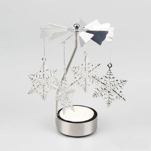 GUDY Hollow Metal Rotating Tea Light Holder Gold Silver Metal Christmas Rotating Candle Holder Household Angel Carousel Pattern Rotating Candlesticks Party
