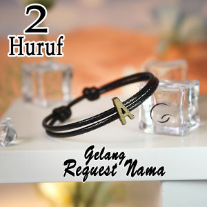 Gelang Request Nama DG-5692 Bahan Tali Kulit Korea 2mm Anti Air Liontin Besi Untuk Pria Wanita