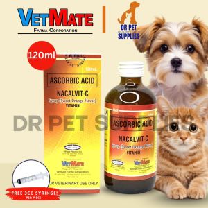 Free 3cc Syringe 120ml Nacalvit C Dog Cat Ascorbic Acid All Stages Adult Kitten Puppy Pet Vitamins